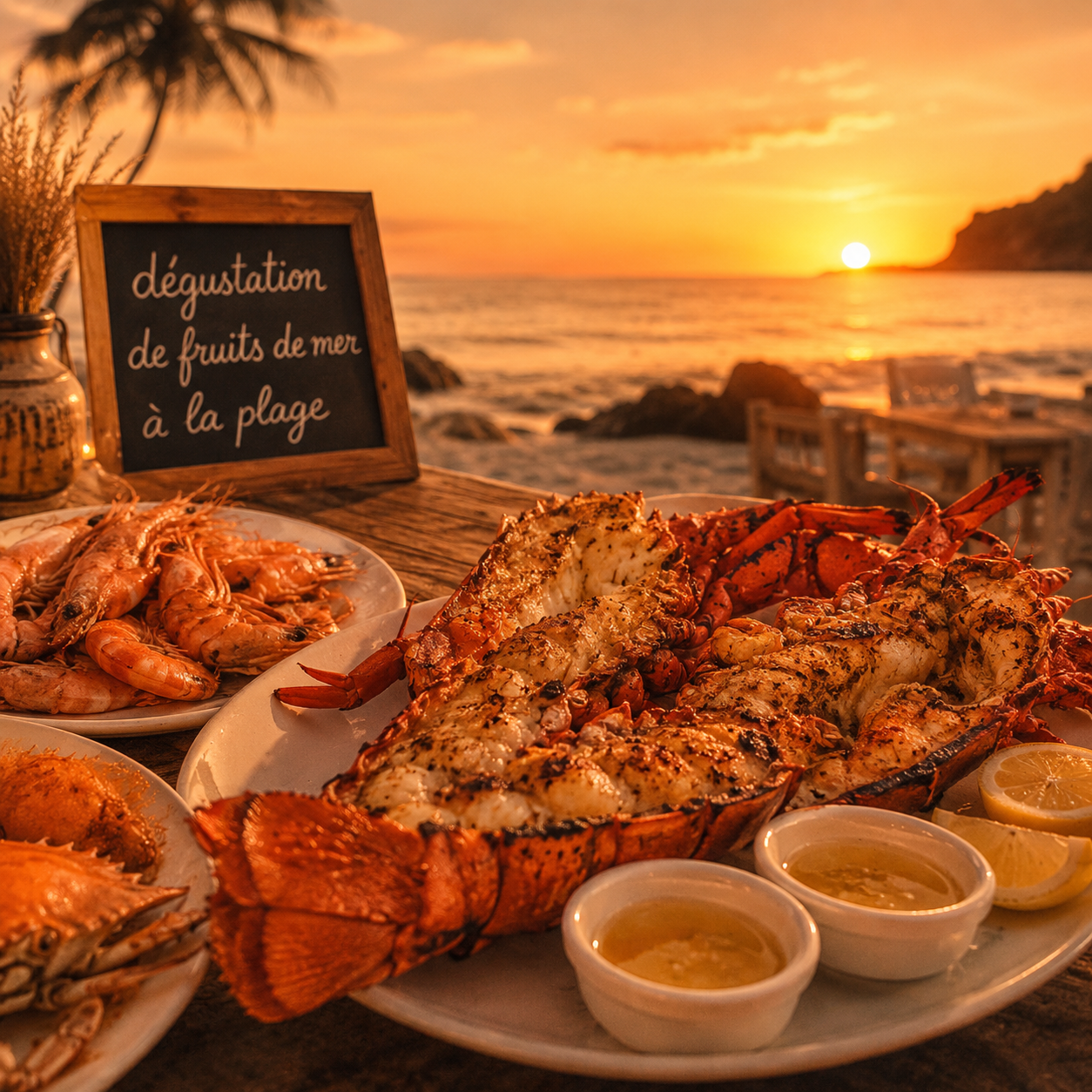Dégustation de fruits de mer à la plage